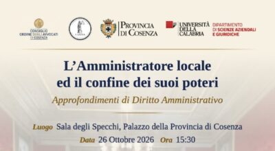 Convegno 26 ottobre 2026 “L’Amministratore Locale ed il confine dei suoi poteri”