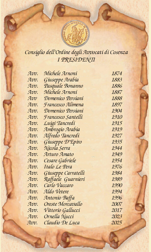 Presidenti del COA di Cosenza dal 1874 a oggi
